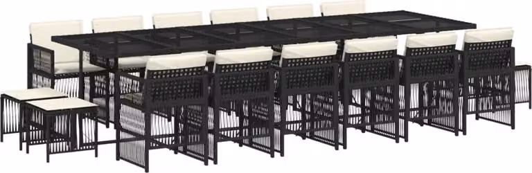 Set da Pranzo da Giardino 17 pz con Cuscini Nero in Polyrattan