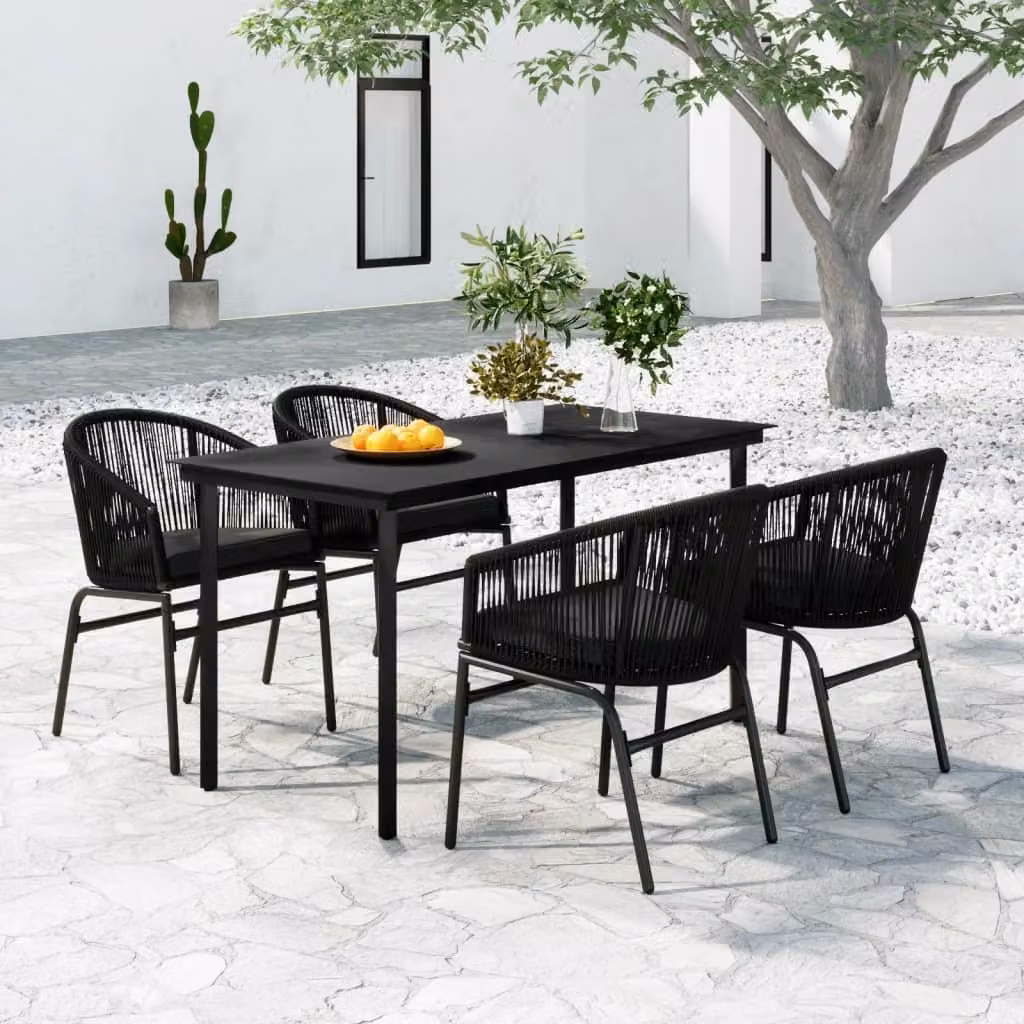The Living Store Set da pranzo da giardino 5 pz. Set da pranzo da giardino Nero
