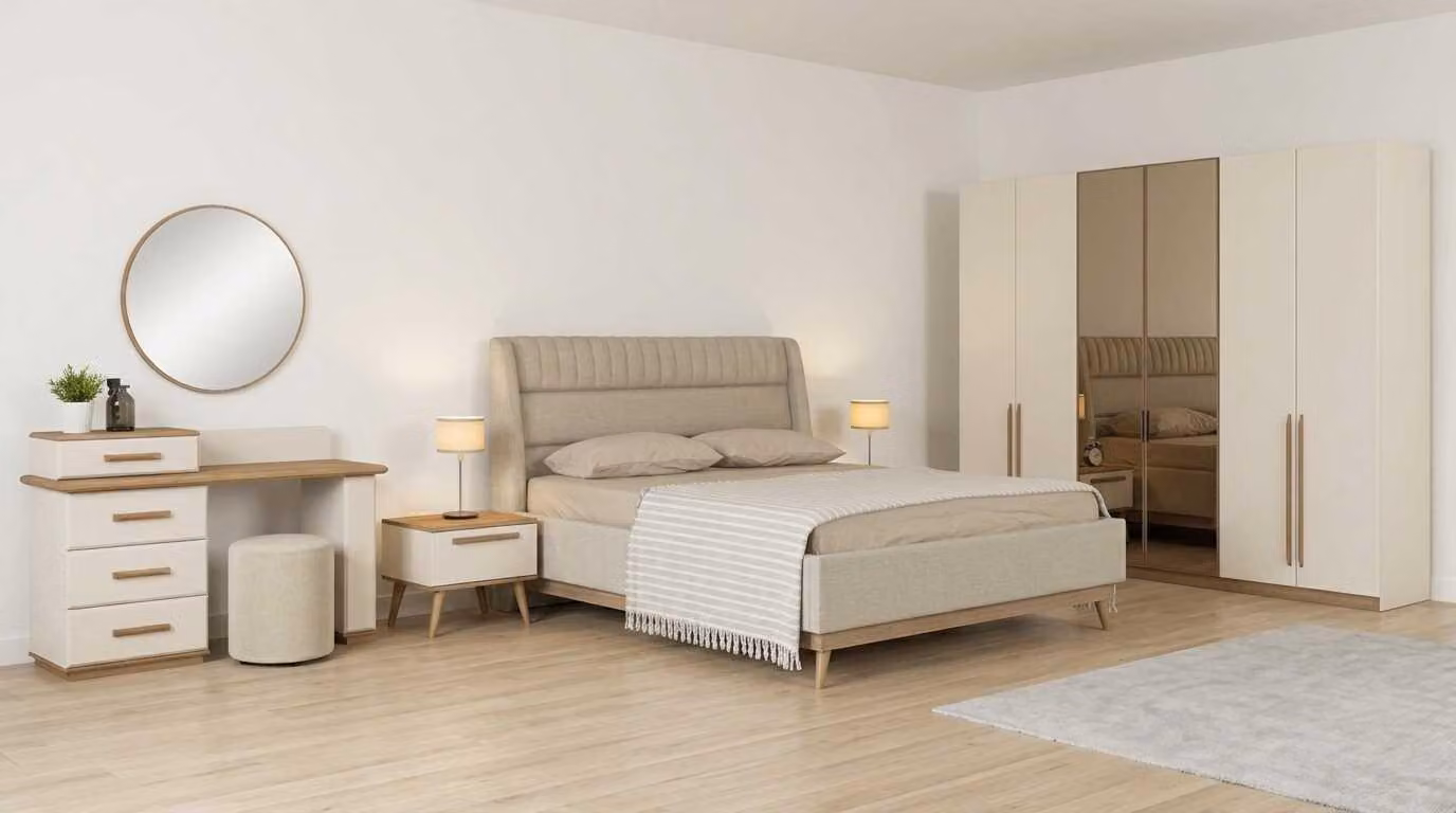 Armadio beige moderno letto matrimoniale, struttura del letto