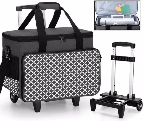 Carrello per macchina da cucire con contenitore portatile su ruote - rimovibile e pratica - nero