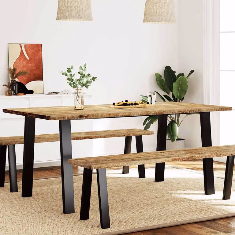 vidaXL Tavolo da Pranzo Rettangolare in Legno Massello di Acacia e Metallo, Marrone, L: 150 cm, P: 90 cm, H: 75 cm