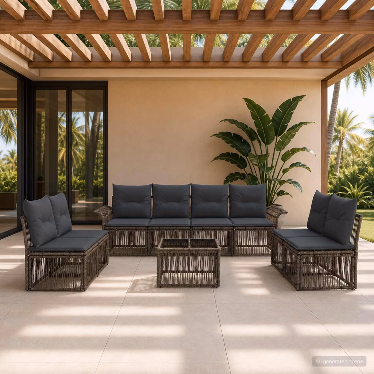 Maison Exclusive - Set da giardino composto da 9 pezzi, divano, colore grigio, realizzato in rattan sintetico