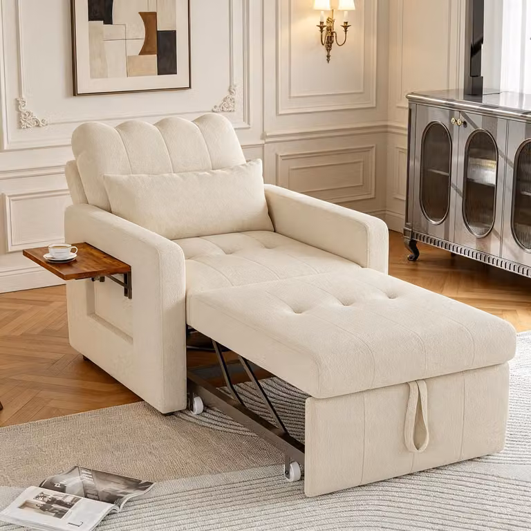 INONEFT, poltrona reclinabile 3 in 1, divano letto, poltrona trasformabile in letto con funzione letto. Schienale estendibile e regolabile. Poltrona con funzione letto, color beige