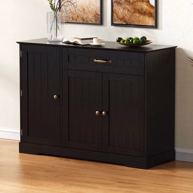 Credenza e madia OKWISH moderna con 3 ante e 1 cassetto, ripiani regolabili, in MDF nero opaco per ingresso, soggiorno e sala da pranzo