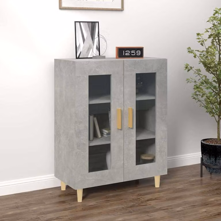 Credenza vidaXL in legno multistrato e vetro, Grigio, L: 69,5 cm, P: 34 cm, H: 90 cm