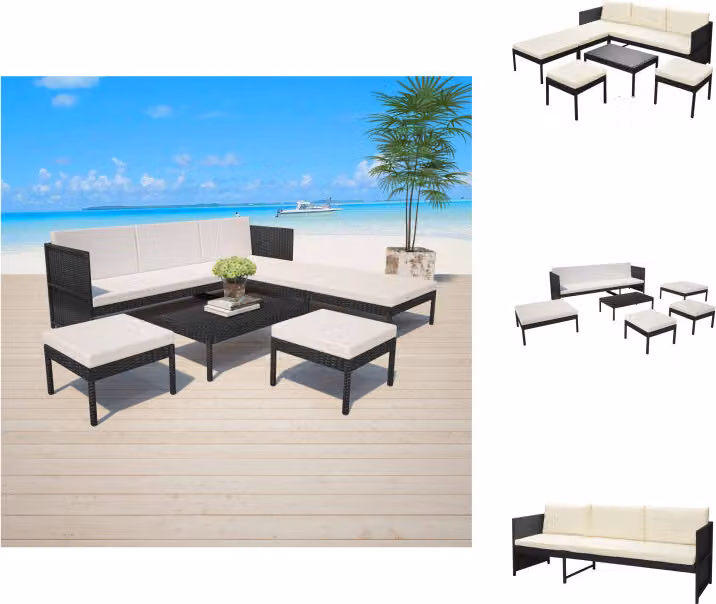 vidaXL Set di 6 pezzi da giardino con cuscini in poly rattan nero - Set di mobili da giardino