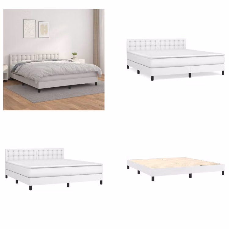 vidaXL Letto a molle con materasso bianco 160x200 cm in Pelle finta - Letto a molle - Boxspringbetten - Bett - Schlafzimmermöbel