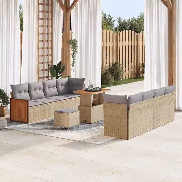 Set Divano da Giardino a L vidaXL in Polyrattan con Cuscini Beige e Grigio