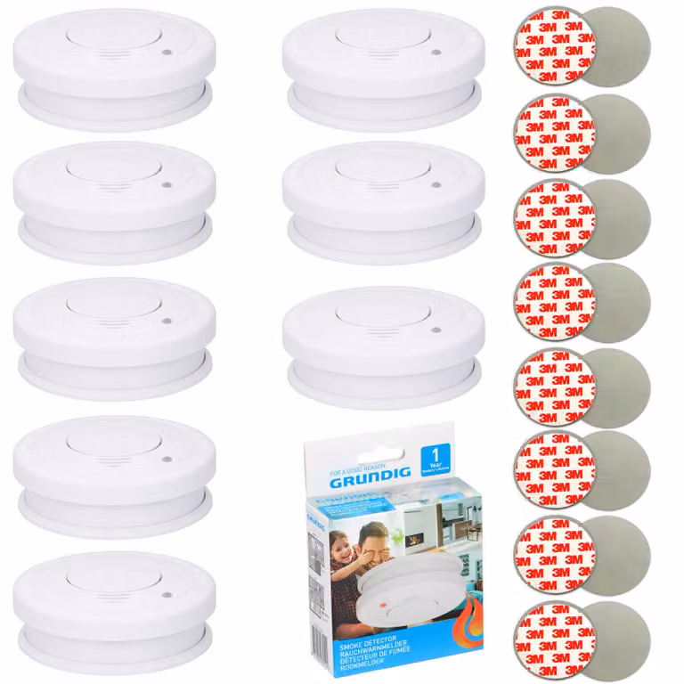8 rilevatori di fumo da 85 dB, con batteria da 9 V e set di adesivi 3M inclusi