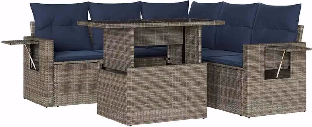 Set Divani da Giardino 6 pz con Cuscini Grigio in Polyrattan