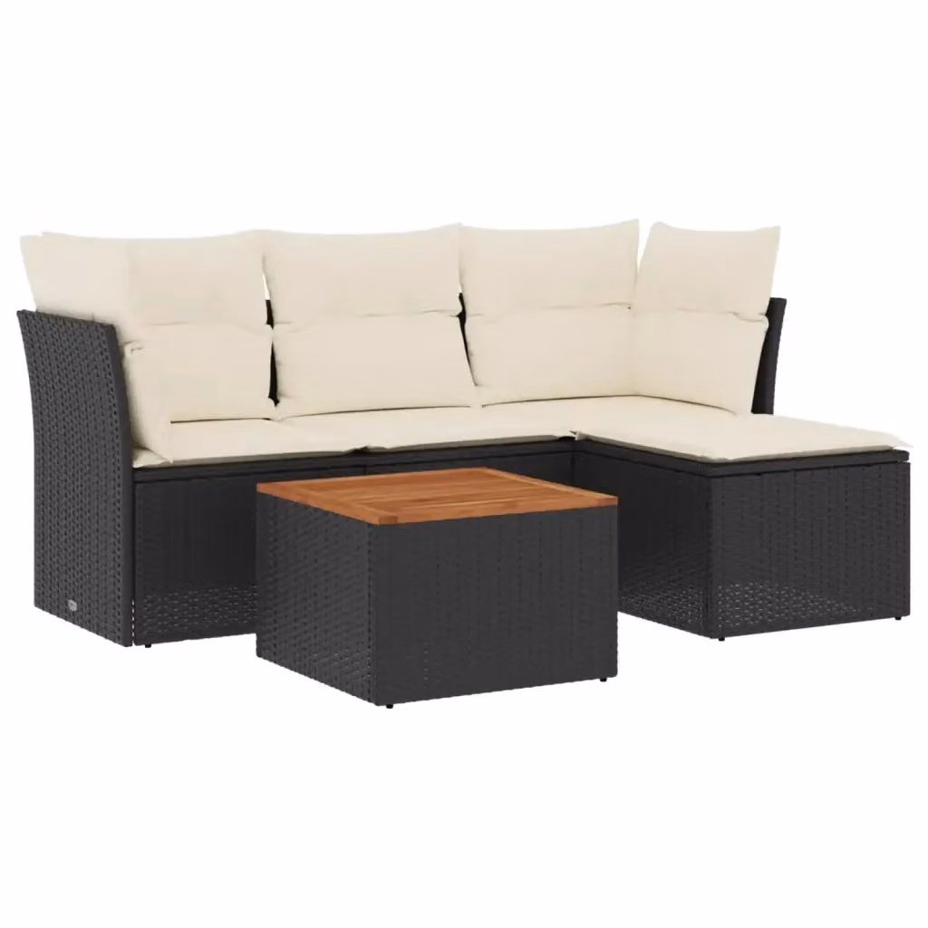 Set di Divani da Giardino vidaXL 5 Pezzi in Polyrattan con Cuscini e Tavolino da Esterno L-Shape Nero – 2
