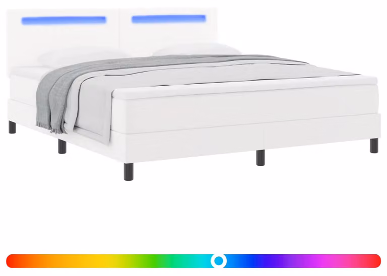Letto con rete a molle e materasso, colore bianco, dimensioni 180 x 200 cm, rivestito in ecopelle