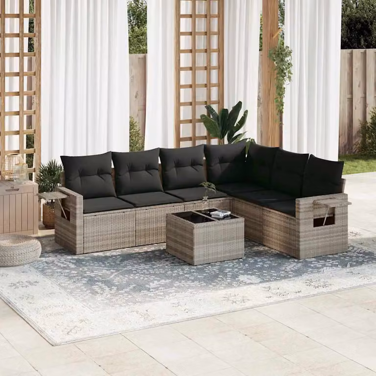 vidaXL Set Divani da Giardino a L 7pz in Polyrattan con Cuscini Grigio Chiaro
