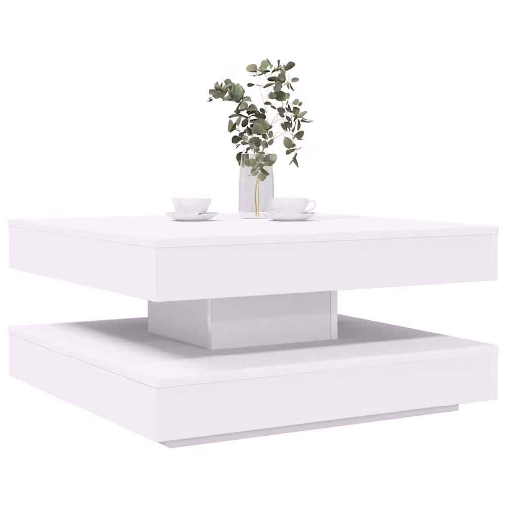 vidaXL Tavolino da Caffè Moderno Bianco con Piano Girevole L/P/H: 70 x 70 x 34,5 cm