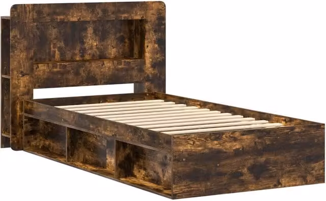 Letto singolo | Letto per adulti | Telaio del letto con storage Rovere Fumo 80 x 200 cm