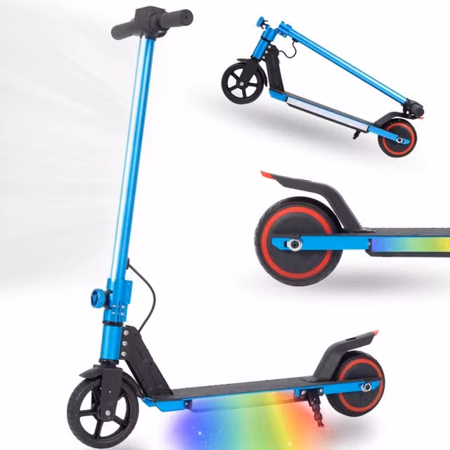 Monopattino elettrico pieghevole blu per bambini dai 6 ai 12 anni con ruote da 6,5 pollici e batteria ricaricabile da 60 Wh