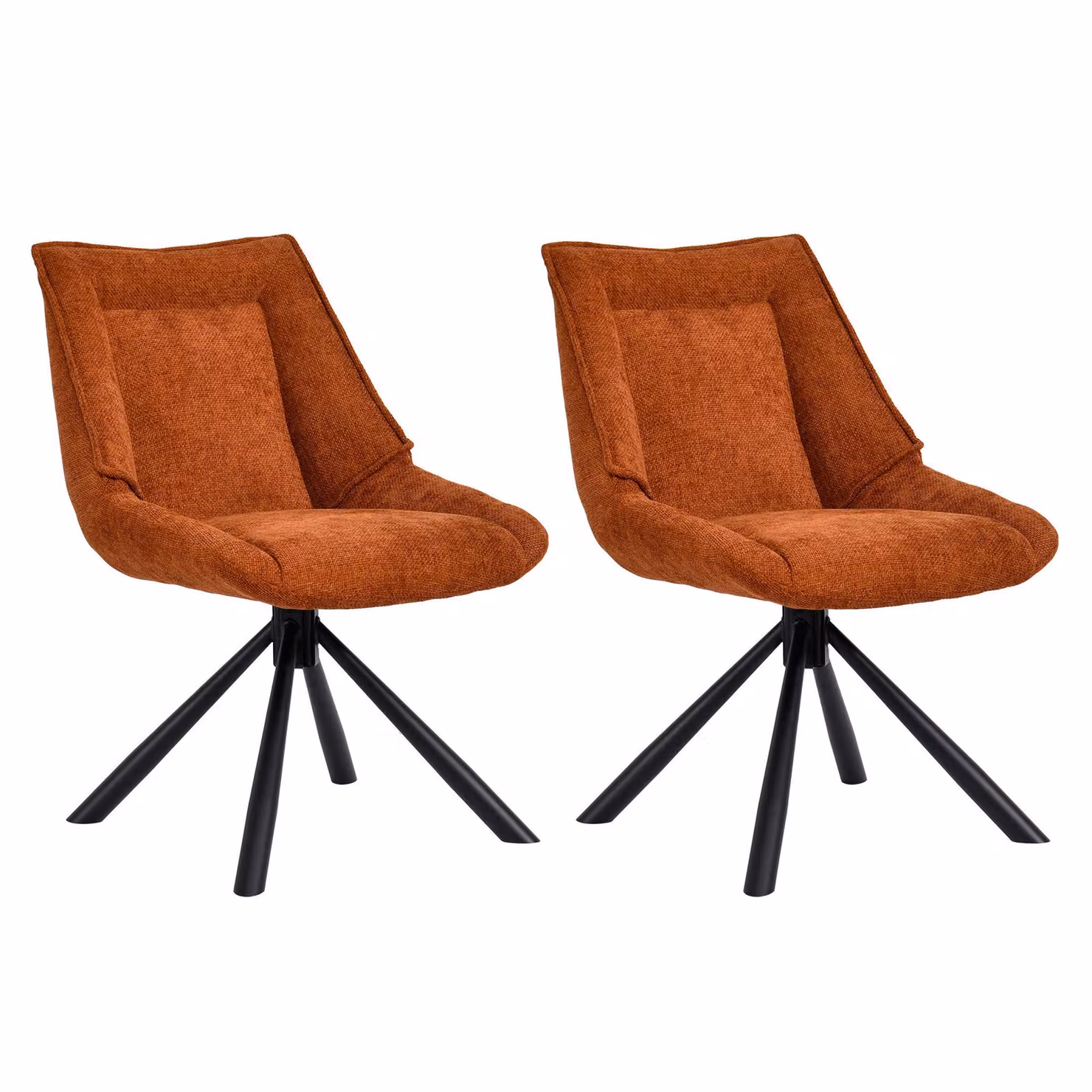 Duhome sedia da pranzo set di 2 sedie da cucina Sedia girevole a 180° in tessuto di ciniglia e struttura in metallo sedia da salotto con funzione reclinabile, arancione