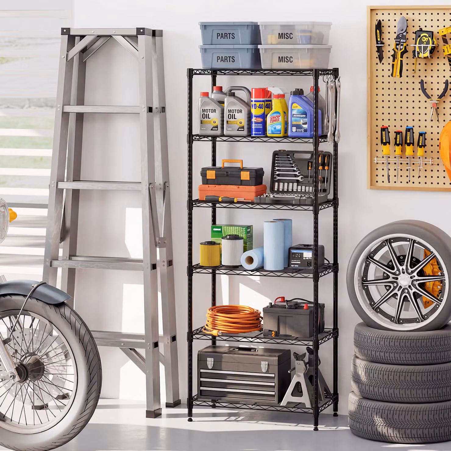 Scaffale organizzatore Costway in metallo nero con 6 ripiani regolabili per cucina, garage o giardino
