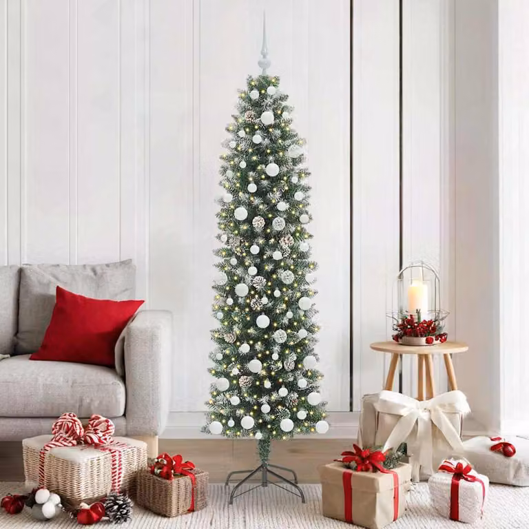 Maison Exclusive - Albero di Natale artificiale slanciato, verde e bianco, 180 cm