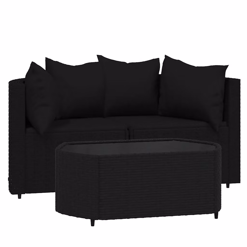 Set Divano da Giardino a L con Tavolino vidaXL, Colore Nero, con Cuscini e Struttura in Metallo e Polyrattan – 2