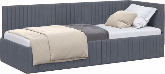 Letto singolo | Letto per adulti | Cornice del letto ad angolo Grigio scuro 80 cm x 200 cm Velluto