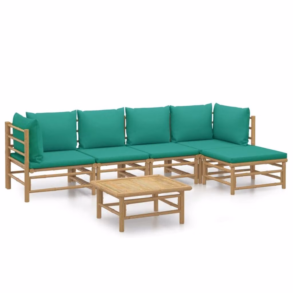 Set Salotto da Giardino 6pz con Cuscini Verdi Bambù