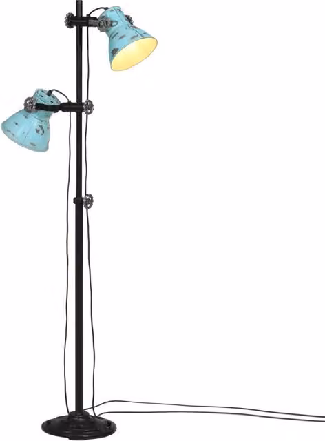 Lampada da terra a 2 paralumi regolabile stile industriale soggiorno ufficio 25 x 25 x 90 cm in legno di mango blu dilavato 02_0047501