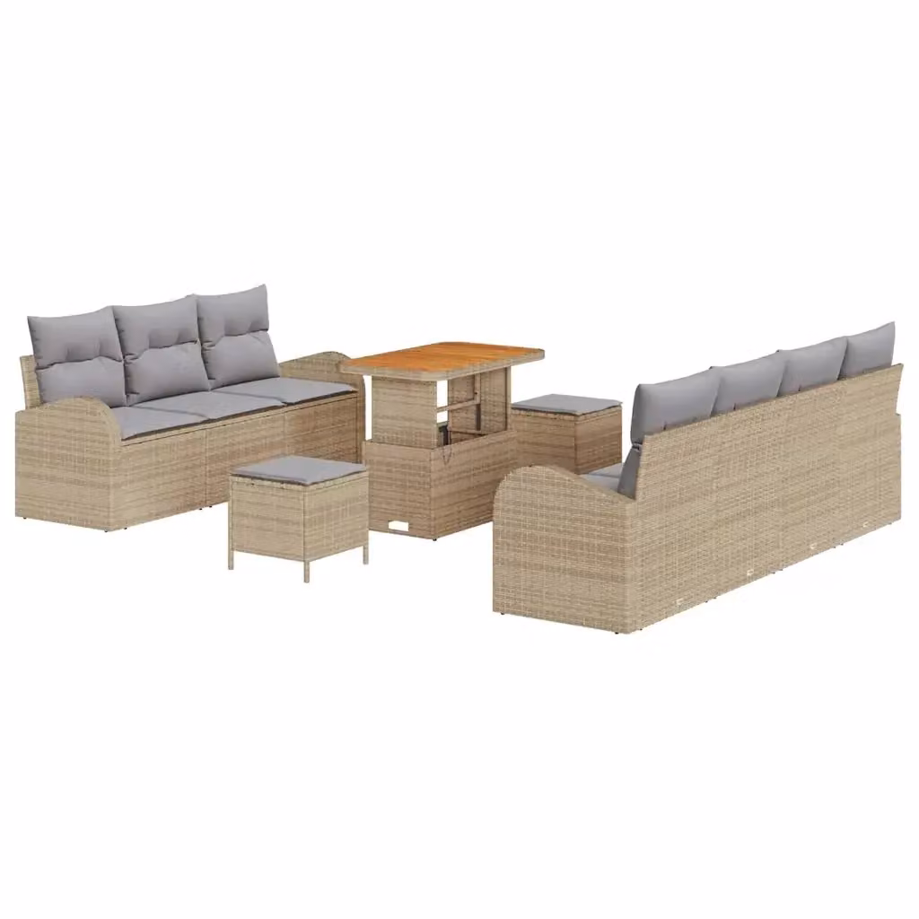 vidaXL Set Divano da Giardino a L con Tavolino e Pouf, 10 Pezzi, Beige e Grigio – 2