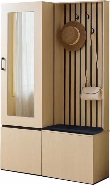 Mobile Ingresso con Specchio e Panca Set Mobili Ingresso Moderno in MDF Colore Legno con Asta Estraibile e 4 Ganci