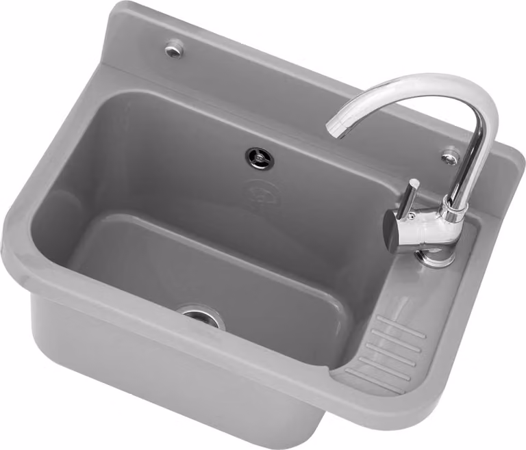 Lavello per officina Lavandino in plastica incl. accessori con rubinetto; grigio
