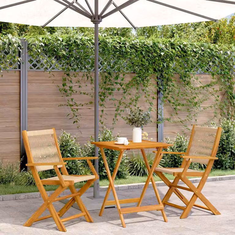 Set da Bistrot vidaXL 3pz Beige in Legno di Acacia e Polipropilene