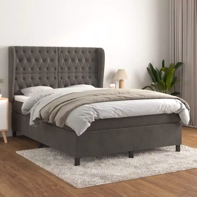 Letto Ibrido vidaXL con Struttura in Legno di Larice e Rivestimento in Velluto Grigio e Bianco L/P/H: 140 x 190 x 128 cm – 1