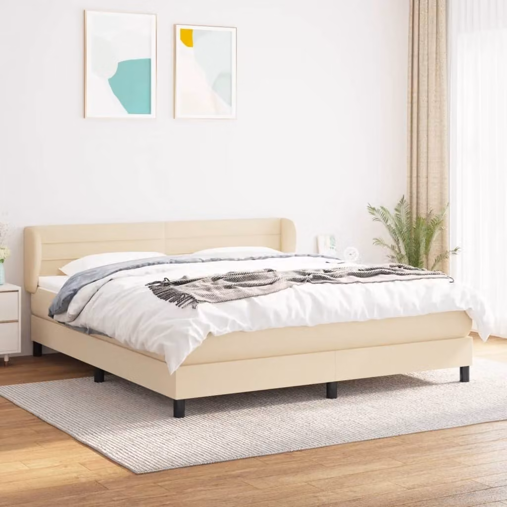 The Living Store Letto a molle con materasso crema 160x200 cm in tessuto