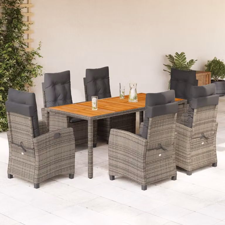 vidaXL Set da Pranzo da Giardino 7 pz in Polyrattan e Legno di Acacia Grigio