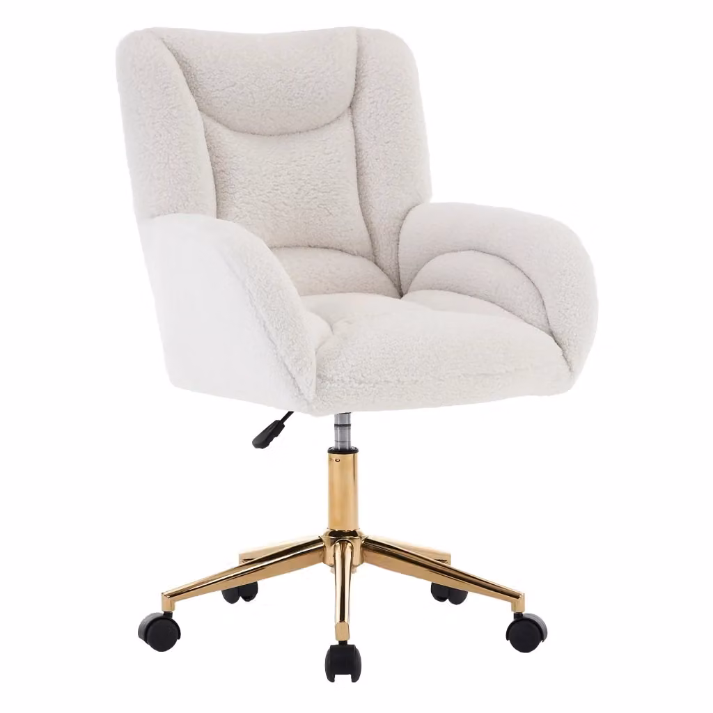 Sedia da ufficio girevole Minimal in velluto bianco con gambe in metallo oro e altezza regolabile – 2