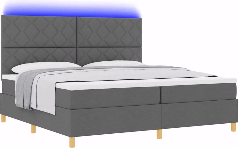 Letto boxspring LED con materasso grigio scuro 200 x 200 cm tessuto