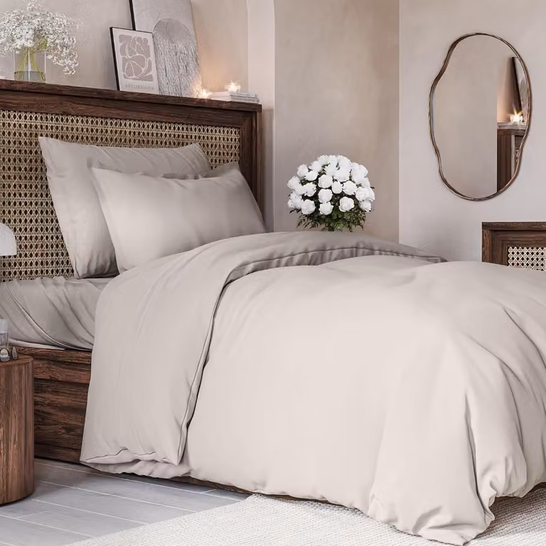 Set di lenzuola con copripiumino 135x200 cm - 3 pezzi - Microfibra - Con chiusura a zip -  Oeko-Tex - Grigio chiaro