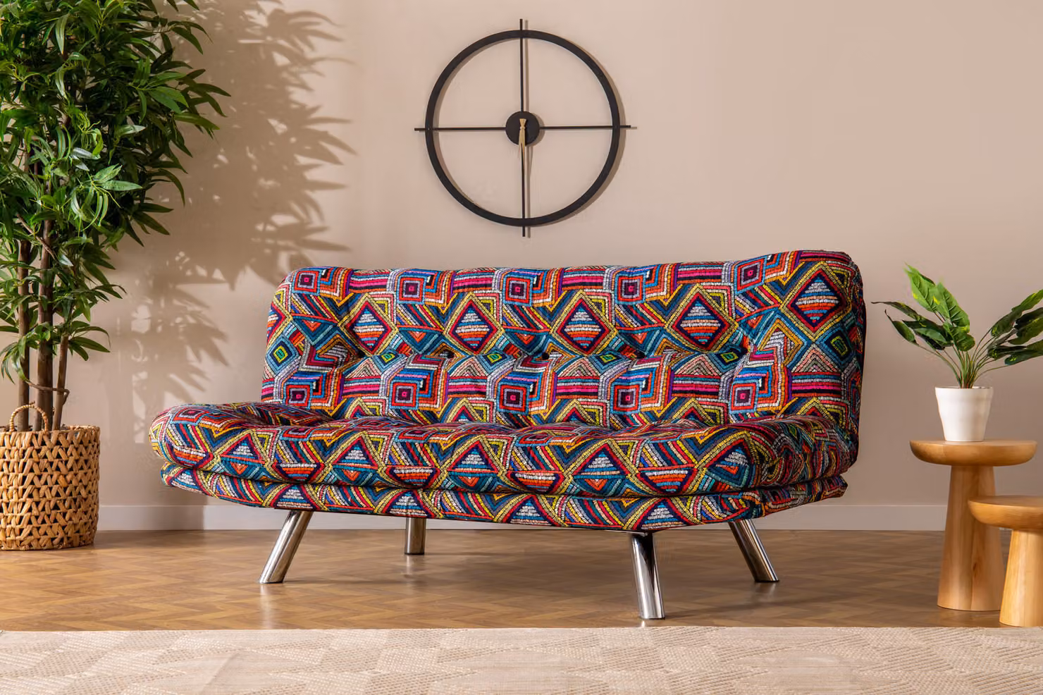 Hanah Home, Misa Small Sofabed - Patchwork, divano letto a 3 posti, 100% METALLO, multicolore, 180 x 110 cm