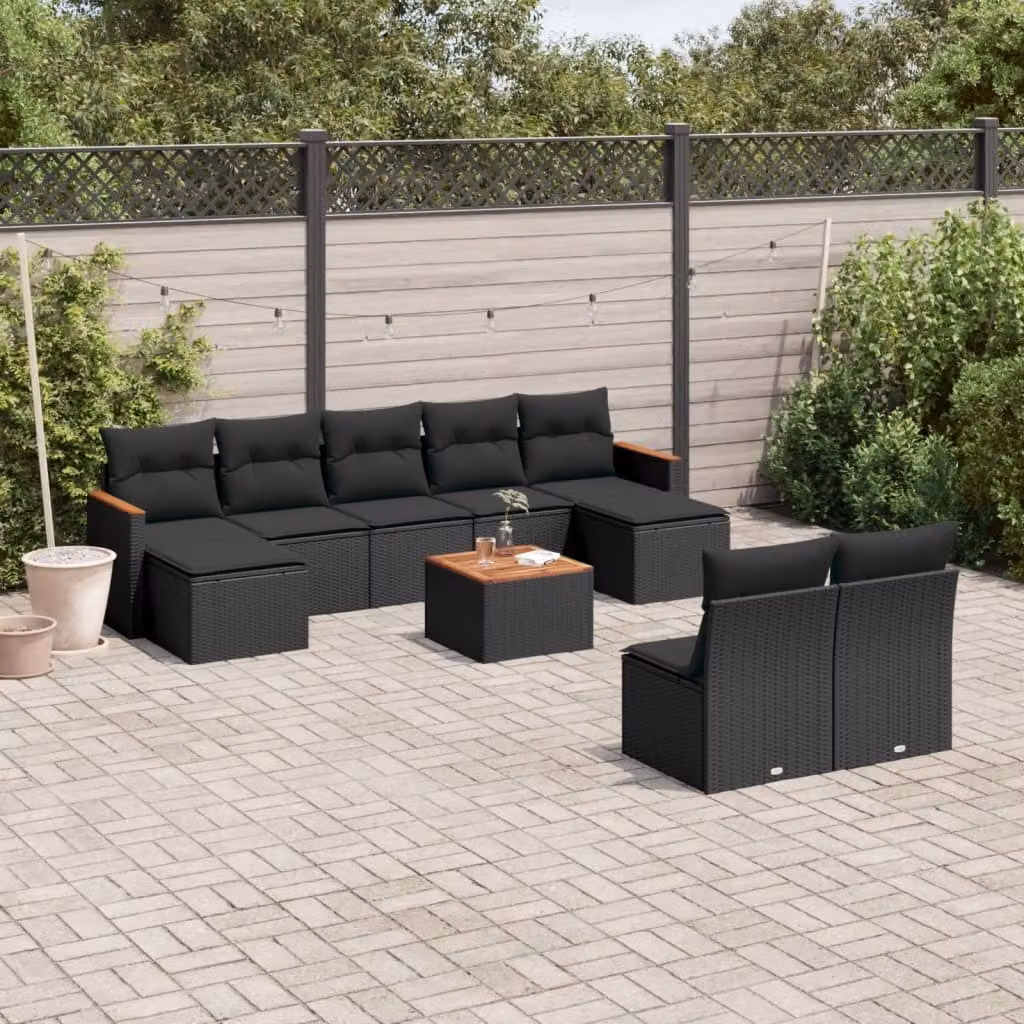 Maison Exclusive - Set Divani da Giardino 10pz con Cuscini in Polyrattan Nero