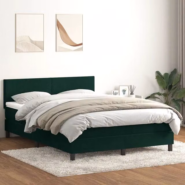 Letto a Molle con Materasso e LED Verde Scuro 160x220cm Velluto 3316746