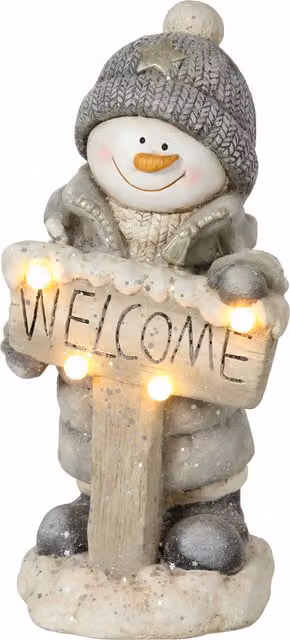 Pupazzo di neve natalizio illuminato con LED e insegna Welcome HOMCOM, bianco e grigio – 1