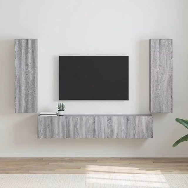 Set di 2 mobili TV da parete vidaXL moderni in legno, colore grigio sonoma, L/P/H: 100 x 31 x 30 cm