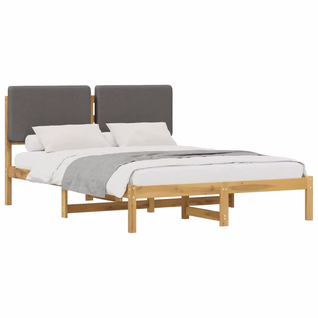 Letto moderno vidaXL con testiera rivestita in tessuto e struttura in legno di acacia, Bianco e Grigio, L/P/H: 140 x 190 x 85 cm – 2