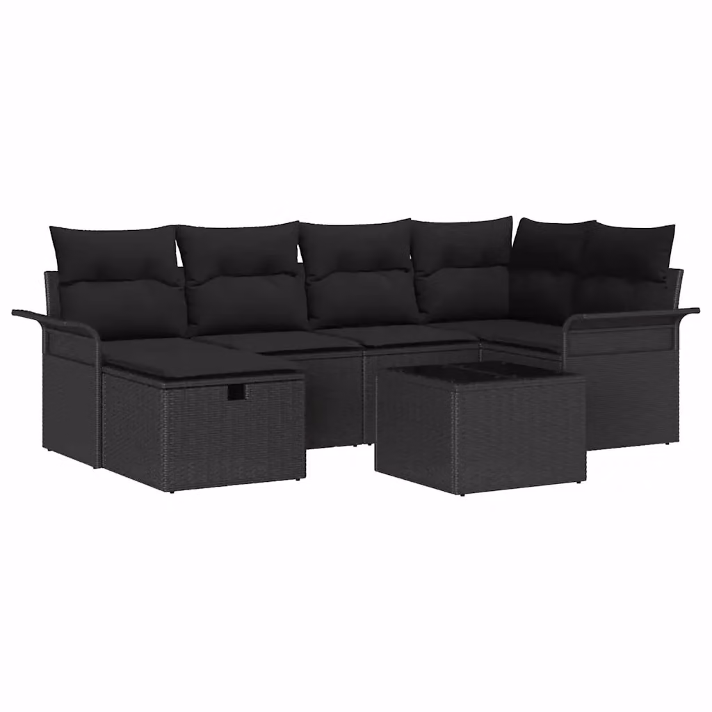 Set Divano da Giardino a L vidaXL in Poly Rattan con 7 Pezzi, Cuscini Inclusi, Colore Grigio o Beige – 2