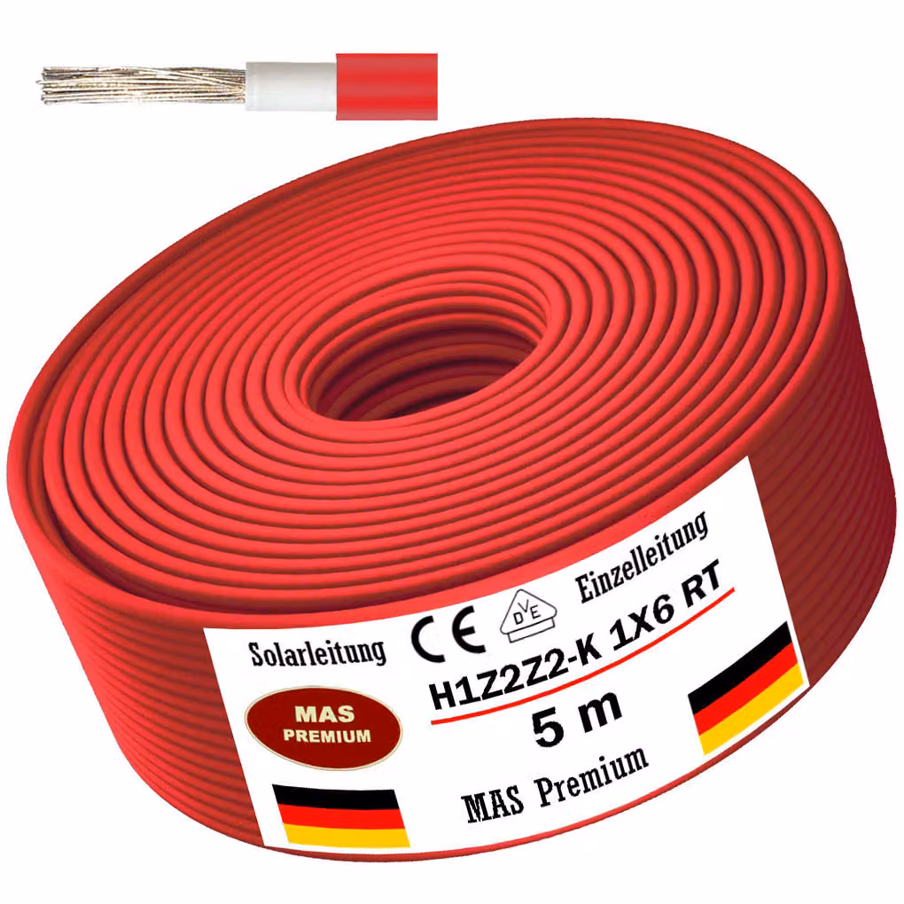5m cavo solare cavo solare H1Z2Z2-K 6 mm² rosso fotovoltaico senza alogeni