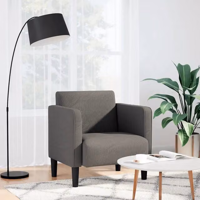 Poltrona Lounge con Braccioli vidaXL in Velluto a Coste Grigio
