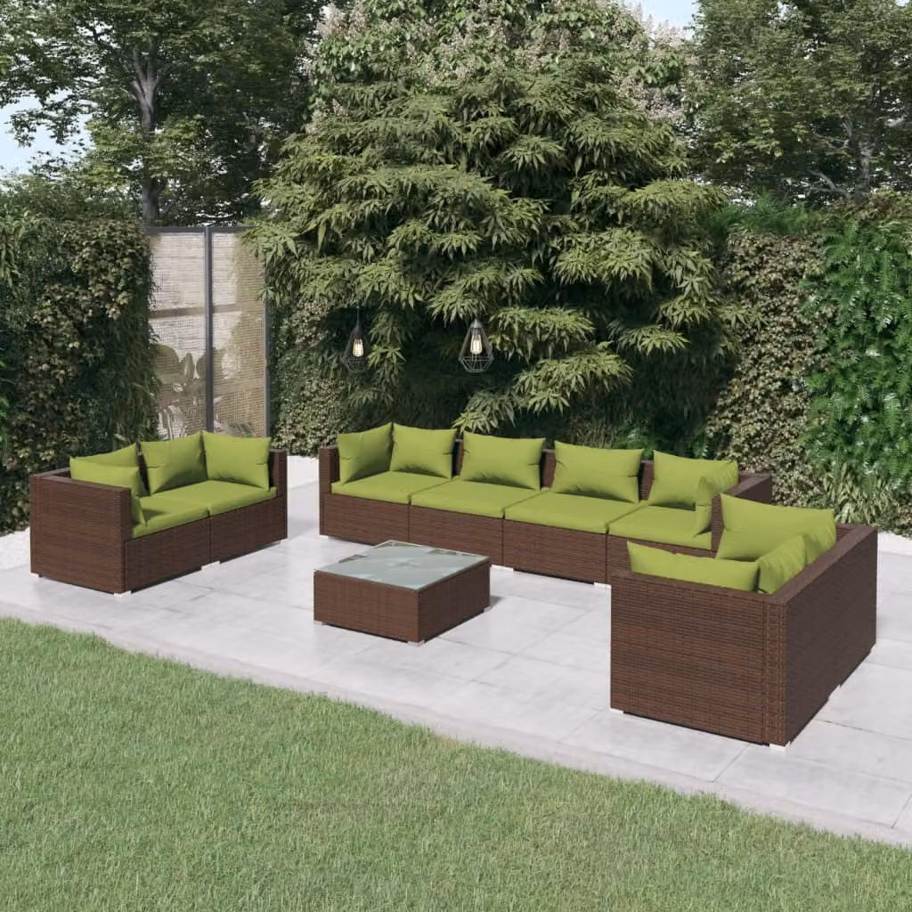 Maison Exclusive - Set da giardino da 9 pezzi con cuscini in polyrattan marrone