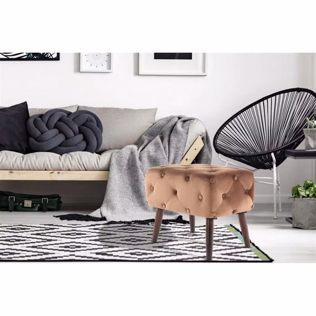 Pouf imbottito in velluto rosa antico stile Chesterfield KENDRA HOME – 2