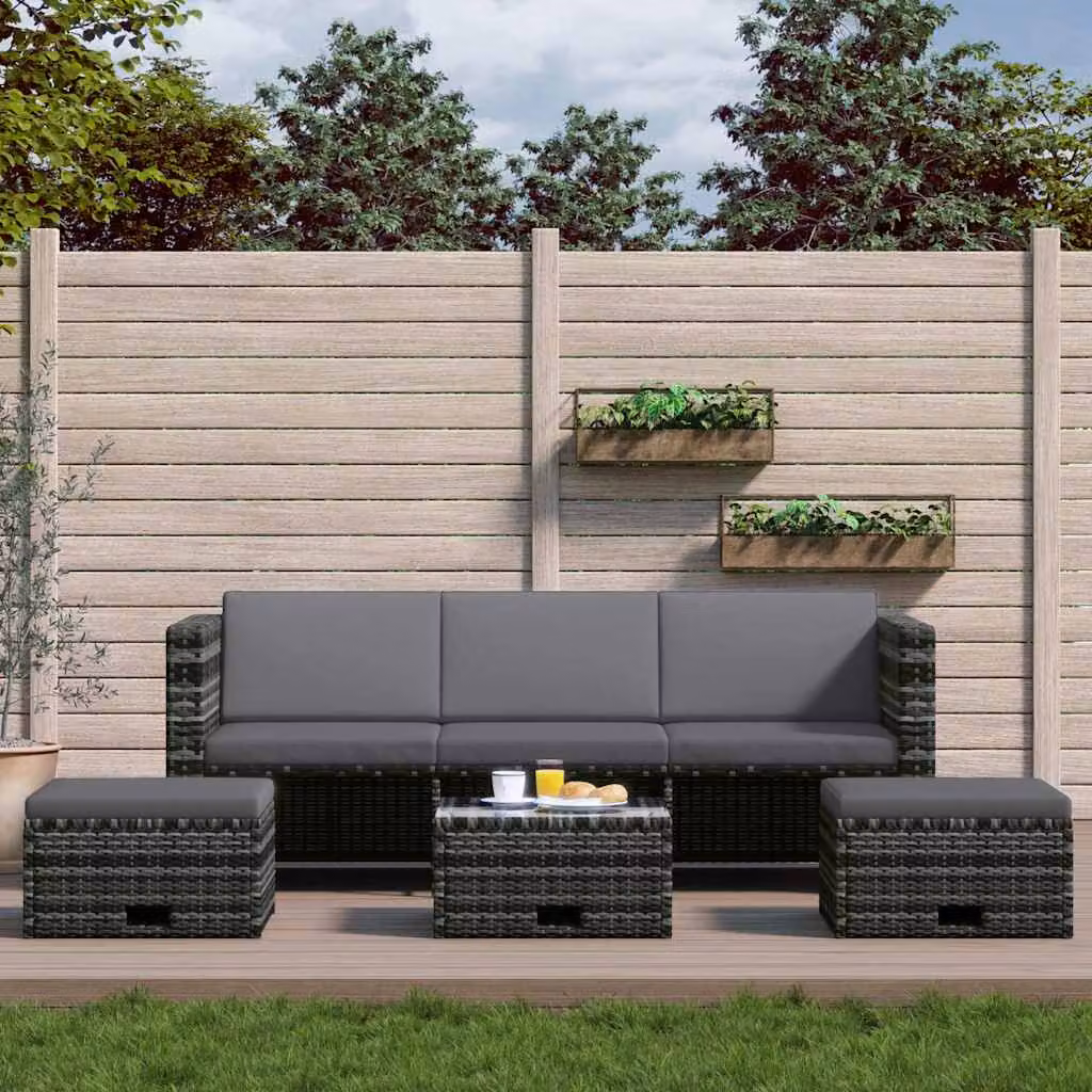 Set Divani da Giardino vidaXL 4 Pezzi con Cuscini e Tavolino in Polyrattan Grigio – 1
