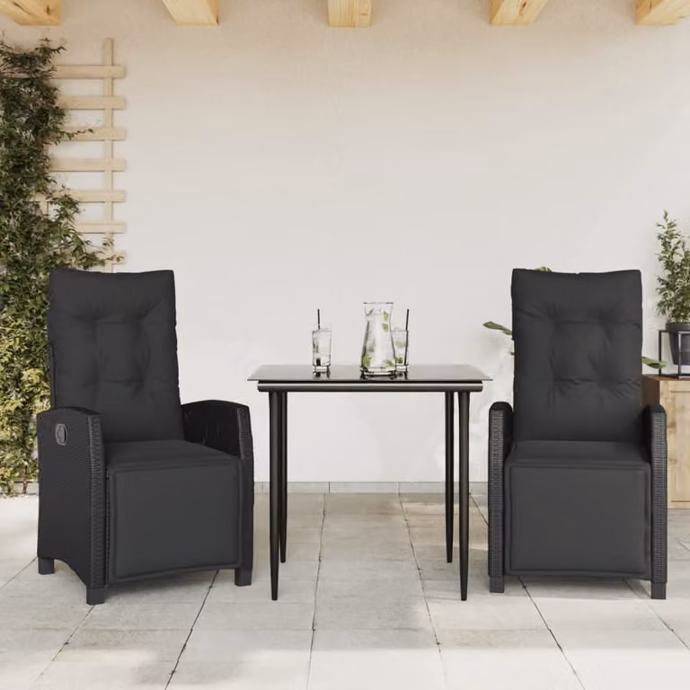 Maison Exclusive - Set da pranzo da giardino 3 pezzi con cuscini in polyrattan nero